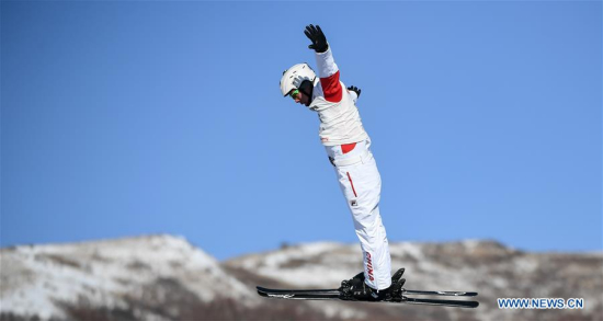 Jia Zongyang of China competes during the men's singles freestyle final match of FIS Men Ski Cross World Cup in Zhangjiakou, north China's Hebei Province, Dec. 16, 2017. Jia Zongyang claimed the title with 127.88. (Xinhua/Wang Haofei)