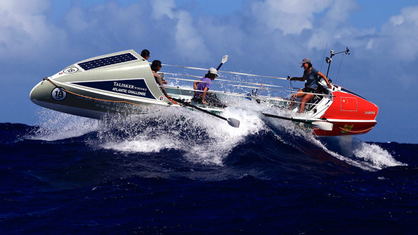 Four alums of Shantou University in Guangdong province compete as team Kung Fu Cha-Cha in a trans--Atlantic rowboat race, which ended on Thursday in victory. It took the women - the first Asian team in a trans--Atlantic rowing race - 34 days to make the voyage aboard the Jasmine 2. The four - Li Xiaobin, Chen Yuli, Meng Yajie and Liang Mintian - broke the female team record set two years ago and planned to donate their winnings to the charity Teach for China. PROVIDED TO CHINA DAILY