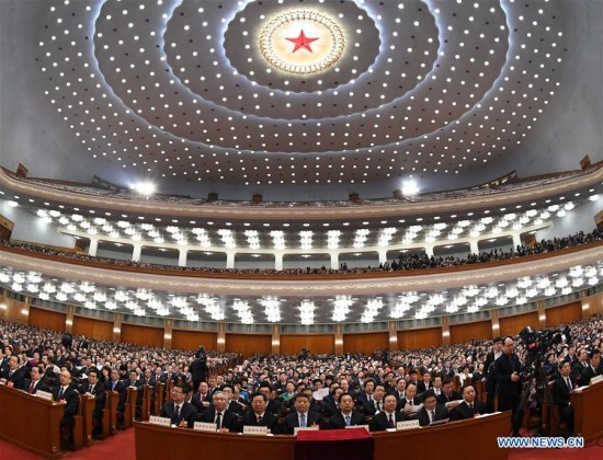 The fourth plenary meeting of the first session of the 13th National People's Congress (NPC) is held at the Great Hall of the People in Beijing, capital of China, March 13, 2018. (Xinhua/Rao Aimin)