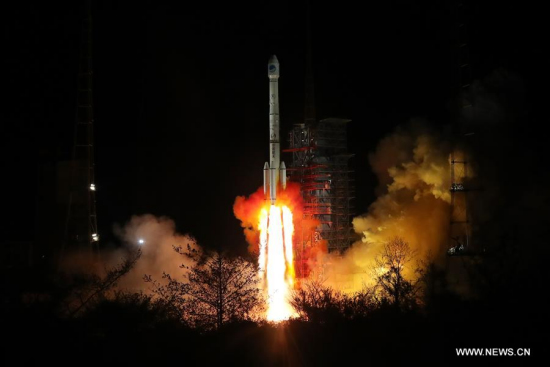 China sends twin satellites into space with a single carrier rocket, adding two more members for its domestic BeiDou Navigation Satellite System (BDS), in Xichang of southwest China's Sichuan Province, on March 30, 2018. (Xinhua/Liang Keyan)