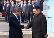 Landmark inter-Korean handshake at truce village of Panmunjom 