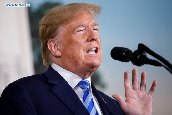 U.S. President Donald Trump delivers a speech at the White House in Washington D.C., the United States, on May 8, 2018. U.S. President Donald Trump said here on Tuesday that the United States will withdraw from the Iran nuclear deal, a landmark agreement signed in 2015. (Xinhua/Ting Shen)