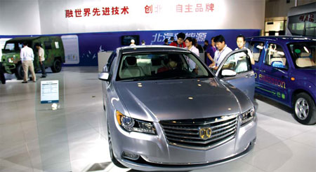 Beijing brand car on display at local exhibition in 2010. The model was expected to enter the market last year but struggled with a delay due to a longer than anticipated process over obtaining government approval. [Photo/China Daily]