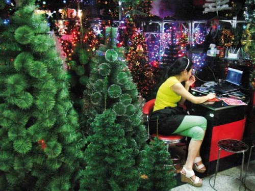 An owner of a company waiting for customers at her shop. Lin Jing / China Daily 