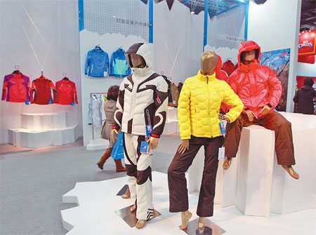 An International outdoor apparel exhibition in Beijing. According to the China Textile Commerce Association, China's outdoor apparel market has grown at an average annual rate of 47.33 percent from 2000 to 2010. [Photo/China Daily] 