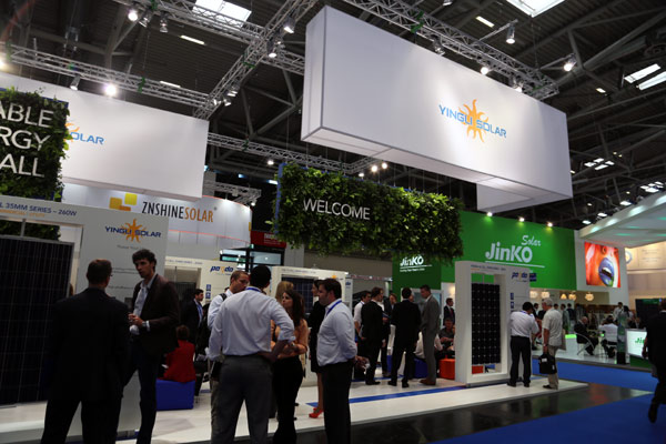 Yingli Green Energy Holding Co Ltd's stand at the Intersolar Europe trade show in Munich, Germany, on June 19. [Photo/China Daily]