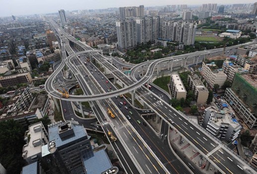 The Yingkoumen overpass is seen under construction in 2013 in Chengdu, capital of Sichuan province in western China. Li Hualiang / Xinhua  