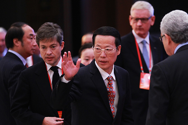 Vice-Premier Zhang Gaoli attends the opening ceremony of the 2nd Understanding China Conference in Beijing on Nov 1, 2015. (Photo/China Daily)