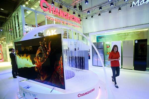 The stand of Sichuan Changhong Electric Co Ltd at an international consumer electronics expo in Berlin, Germany. (Photo/Xinhua)