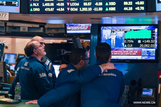 Traders work at the trading floor of the New York Stock Exchange in New York, the United States, on Jan. 25, 2017. (Xinhua/Li Rui)