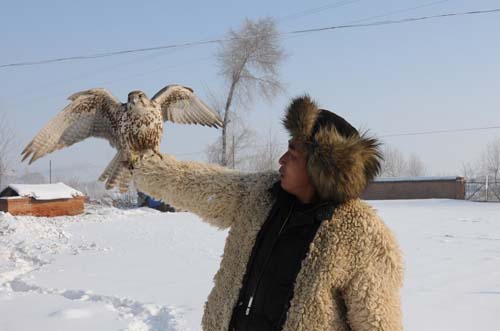 Li Zhongwen and his hawk (file photo). 