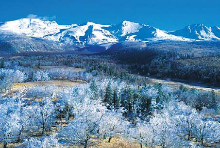 The snow-capped Changbai Mountains roll out like a giant traditional Chinese ink-wash painting. Provided to China Daily