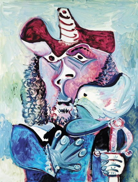 Mosquetiere a i oiseau (Musketeer with a Bird), 146/114 cm, oil painting, by Picasso in 1971.