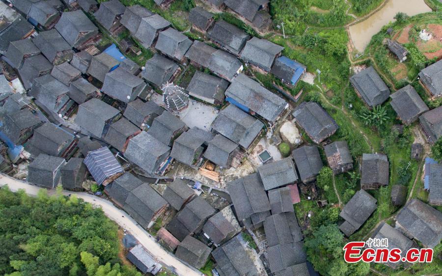 Buildings in Zaidang Dong Village, Rongjiang County, Southwest China’s Guizhou Province, May 31, 2016. The village of Dong people has well-preserved architecture built during the Qing Dynasty (1644-1911), including a 12-meter-high drum building. The village is also known for the ethnic group’s unique folk chorus. (Photo: China News Service/He Junyi)