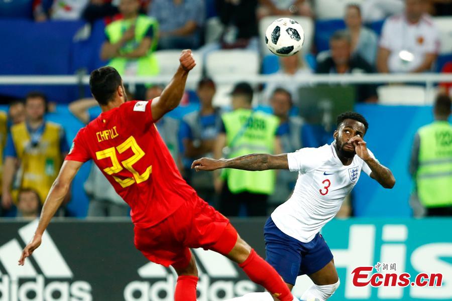 The World Cup match between England and Belgium is held in Kaliningrad Stadium, Kaliningrad, Russia, June 28, 2018. Belgium remained unbeaten in Russia World Cup as they defeated England and will face Japan in the knockout stage. Belgium\'s Adnan Januzaj scored the only goal. (Photo: China News Service/Fu Tian)