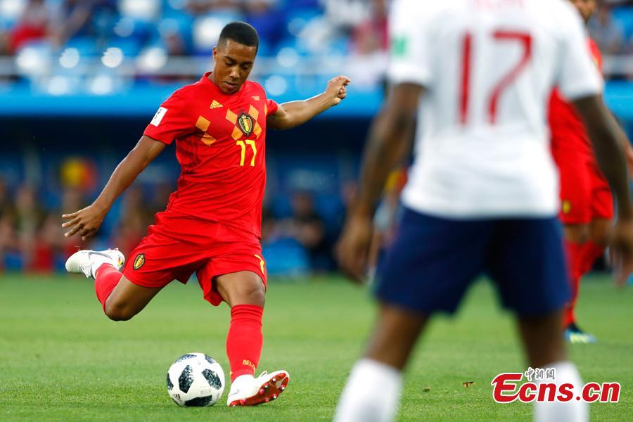 The World Cup match between England and Belgium in Kaliningrad Stadium, Kaliningrad, Russia, June 28, 2018. Belgium remained unbeaten in Russia World Cup as they defeated England and will face Japan in the knockout stage. Belgium\'s Adnan Januzaj scored the only goal. (Photo: China News Service/Fu Tian)