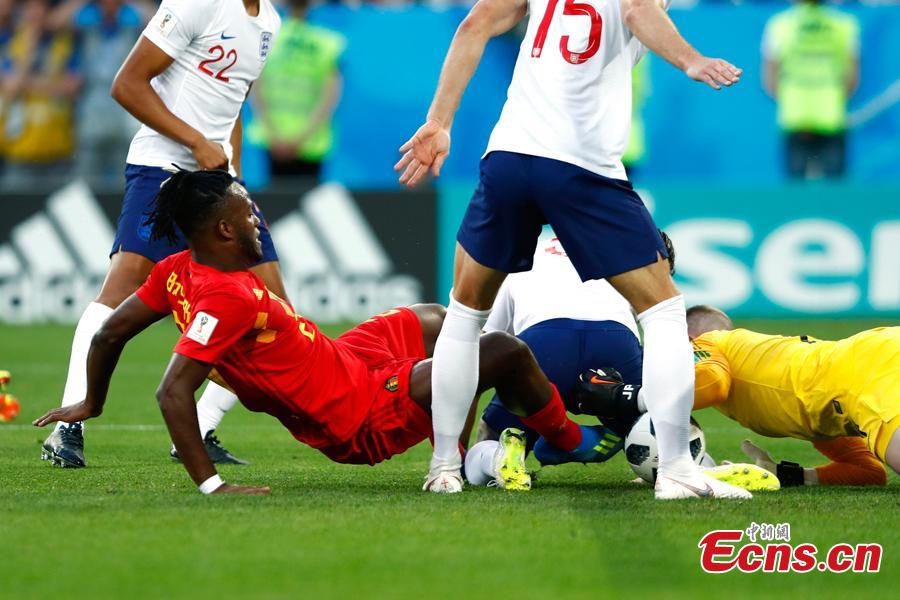 The World Cup match between England and Belgium in Kaliningrad Stadium, Kaliningrad, Russia, June 28, 2018. Belgium remained unbeaten in Russia World Cup as they defeated England and will face Japan in the knockout stage. Belgium\'s Adnan Januzaj scored the only goal. (Photo: China News Service/Fu Tian)
