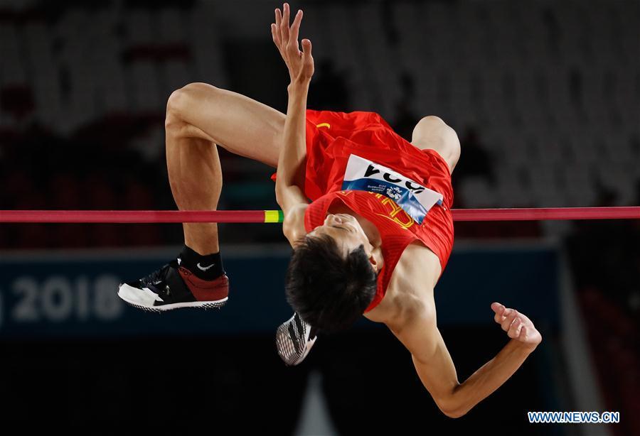 Wang Yu of China competes during the men\'s high jump final of athletics at the Asian Games 2018 in Jakarta, Indonesia on Aug. 27, 2018. (Xinhua/Wang Lili)