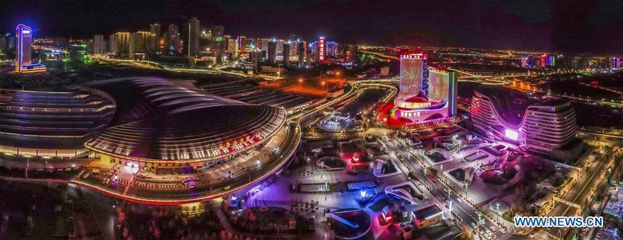 Aerial photo taken on Oct. 7, 2018 shows a night view of Urumqi, capital of northwest China\'s Xinjiang Uygur Autonomous Region. (Xinhua/Bao Lin)