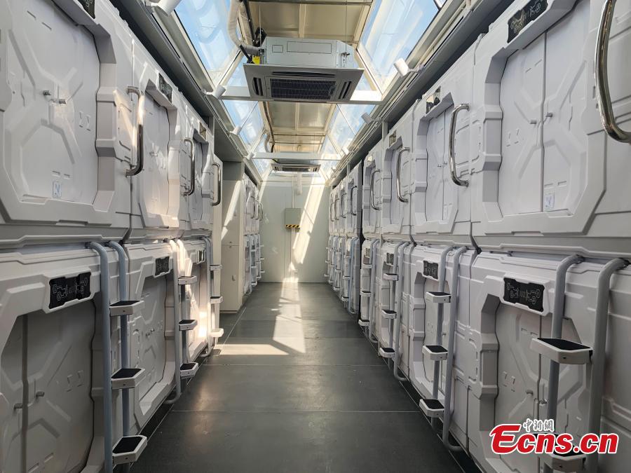 One of the living capsules at China\'s Mars Camp, a Mars simulation base that opened on March 1, 2019. The 5.4 hectare camp can hold 100 people and comes equipped with sleeping capsules for 60 people.  (Photo: China News Service/Sun Rui)