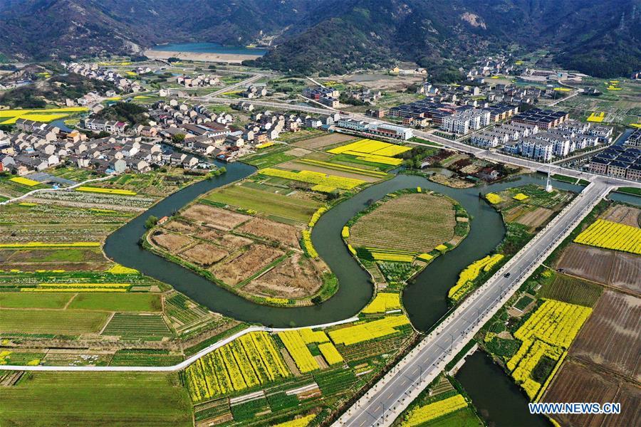 Aerial photo taken on March 26, 2019 shows the scenery of Jintang Island of Zhoushan, east China\'s Zhejiang Province. (Xinhua/Yao Feng)