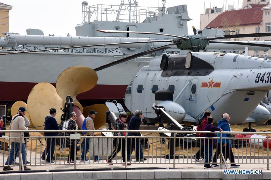 People visit the Chinese Navy Museum in Qingdao, east China\'s Shandong Province, April 16, 2019. (Xinhua/Li Ziheng)