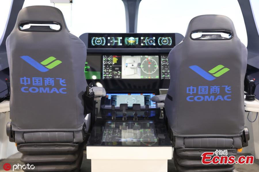 Cockpit of an intelligent driving vehicle is shown at National Science and Technology Week in the Military Museum of the Chinese People\'s Revolution in Beijing on May 21, 2019.(Photo/IC)