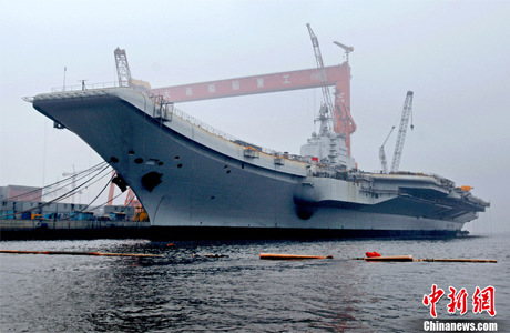 Ministry of National Defense confirmed that the 67,500-ton Varyag is under reconstruction in Dalian.