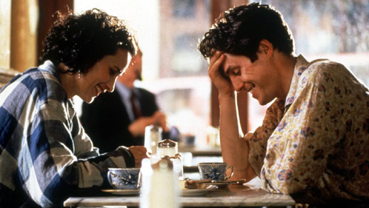 Hugh Grant with Andie MacDowell in Four Weddings and a Funeral