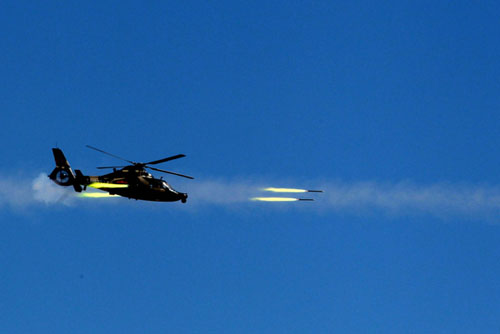 Photo taken on June 14, 2012 show the combat practice scene of the Peace Mission 2012 joint anti-terrorism military exercise in Khujand, Tajikstan.[Photo/Xinhua]