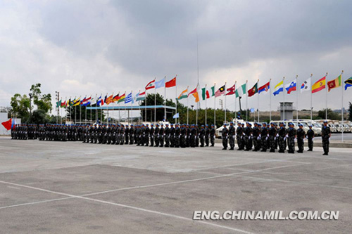 The rotation and handover ceremony of the Chinese peacekeeping engineer battalions to Lebanon was held at the Chinese barracks in Haniya Village in south Lebanon on the morning of June 25, 2012, local time. (China Military Online/Yang Liming)