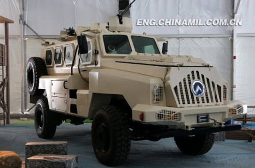 A 4x4 wheeled mine-resistant and ambush-protected vehicle (MRAPV) shown during the exhibition. (chinamil.com.cn/Qiao Tianfu)