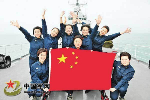 The picture shows a scene of eight female sailors in their combat positions on the Harbin guided missile destroyer of the 14th escort taskforce of the Navy of the Chinese Peoples Liberation Army (PLA). (Photo: China Military Online)