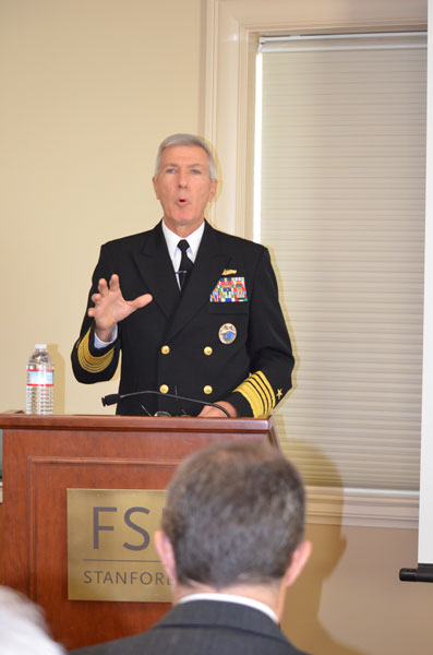 Admiral Samuel J. Locklear III, commander of US Pacific Command, delivers a speech on the Future of the Asian Pacific at Stanford University on Nov 21. Photo provided for China Daily.