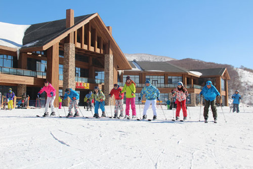 Professional instructors help beginners get a feel for their skis.