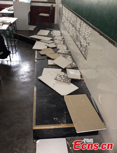 Photo shows a local primary school classroom after a 4.8-magnitude earthquake hit Qingchuan County, Southwest China's Sichuan Province, at 7:54 am on Tuesday, June 10, 2014.