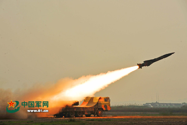 A guided missile brigade of the air force under the Chengdu Military Area Command (MAC) of the Chinese Peoples Liberation Army (PLA) participated in the live-ammunition tactical exercise in an area of the Bohai Strait on June 18, 2014. (Chinamil.com.cn/Zhang Hengping)