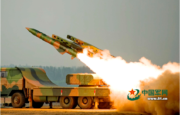 A guided missile brigade of the air force under the Chengdu Military Area Command (MAC) of the Chinese Peoples Liberation Army (PLA) participated in the live-ammunition tactical exercise in an area of the Bohai Strait on June 18, 2014. (Chinamil.com.cn/Zhang Hengping)