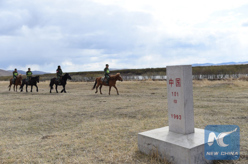 Photo taken on May 9, 2015 shows the Chinese side of the China-Russia border. (Xinhua/Shao Kun)