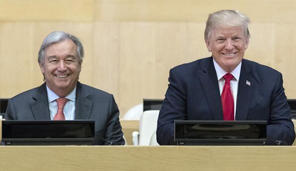 United Nations Secretary-General Antonio Guterres (left) and US President Donald Trump pose for a photo prior to a high-level UN reform meeting at the UN headquarters in New York, Sept 18, 2017. (Photo/Xinhua)